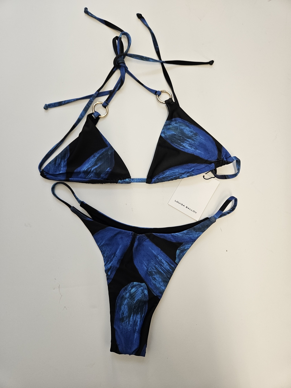 Louisa Ballou Black and Blue Triangle Bikini